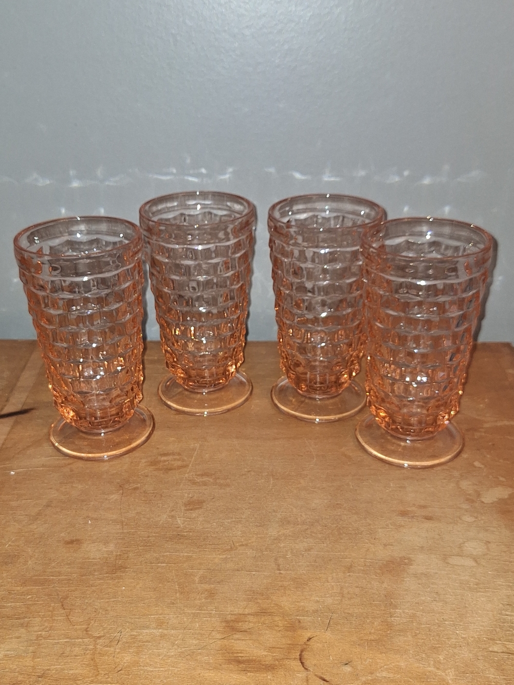 Set of 4 Vintage Pink Pressed Glass Footed Tumblers